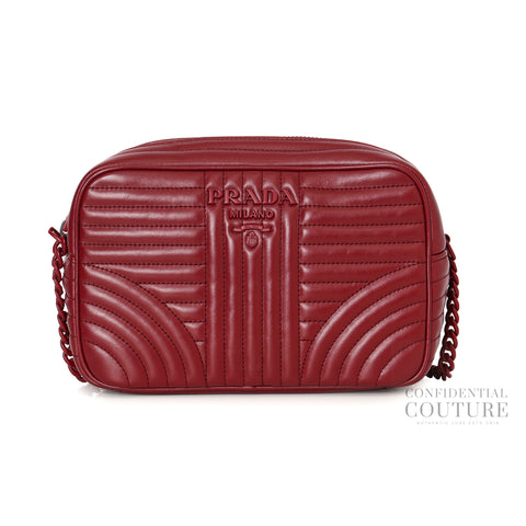 Maroon Quilted Soft Calfskin Leather Diagramme Camera Crossbody Bag