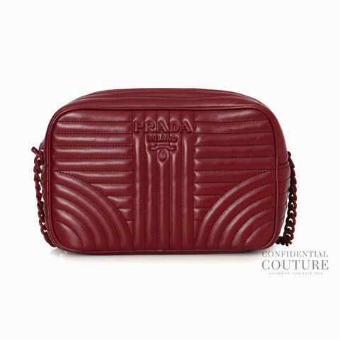Maroon Quilted Soft Calfskin Leather Diagramme Camera Crossbody Bag