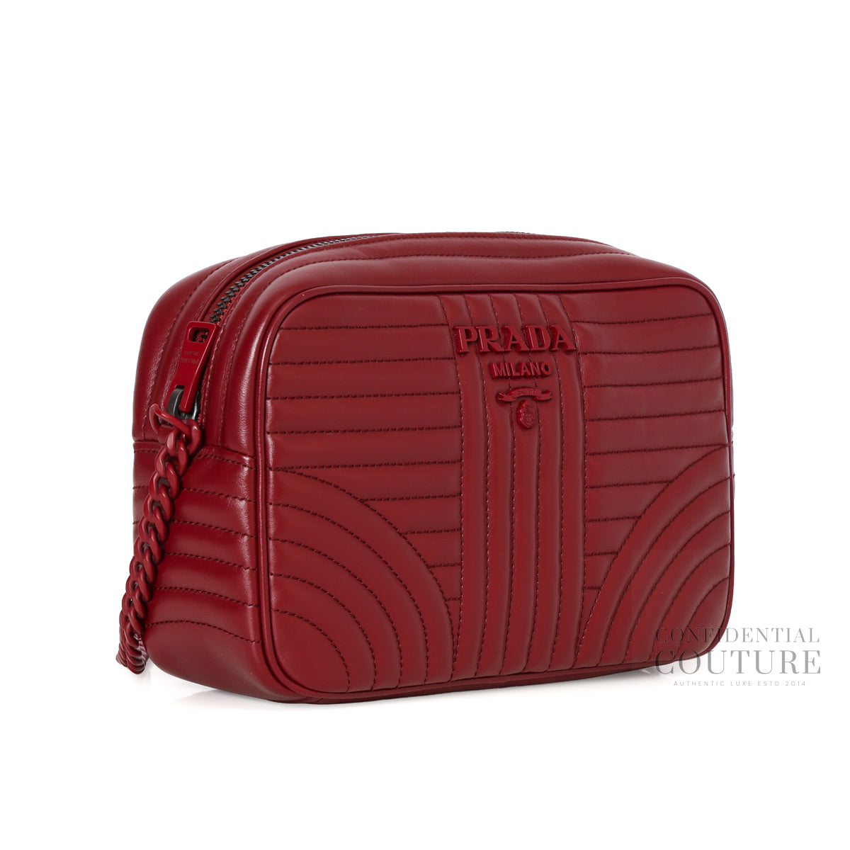 Maroon Quilted Soft Calfskin Leather Diagramme Camera Crossbody Bag