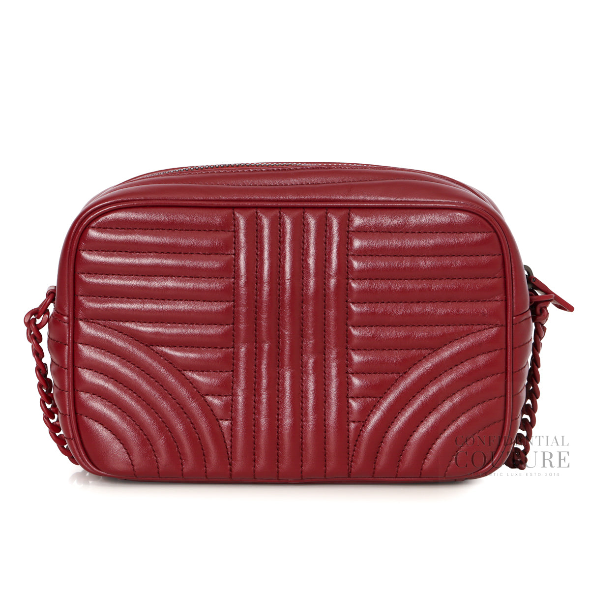 Maroon Quilted Soft Calfskin Leather Diagramme Camera Crossbody Bag