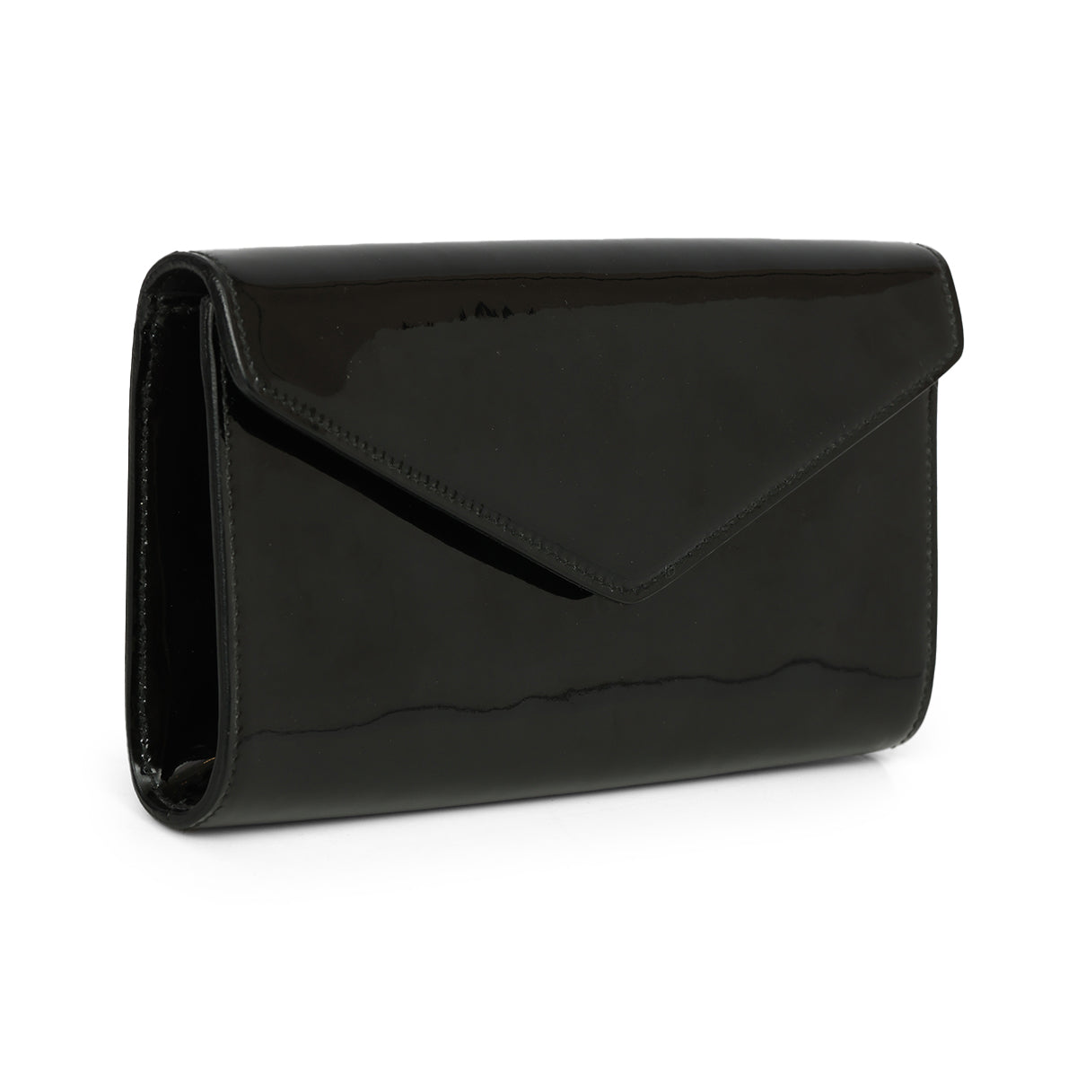 Black Patent Y Mail Envelope Clutch