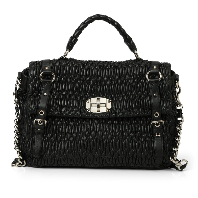 Miu Miu Black Maxi Leo Top Handle Bag
