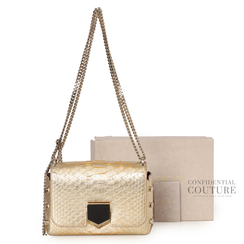 Pre-loved Jimmy Choo Lockett Petite Light Gold Python Bag