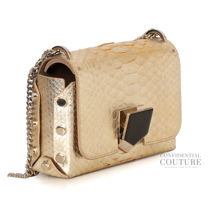 Jimmy choo lockett petite light gold python bag price