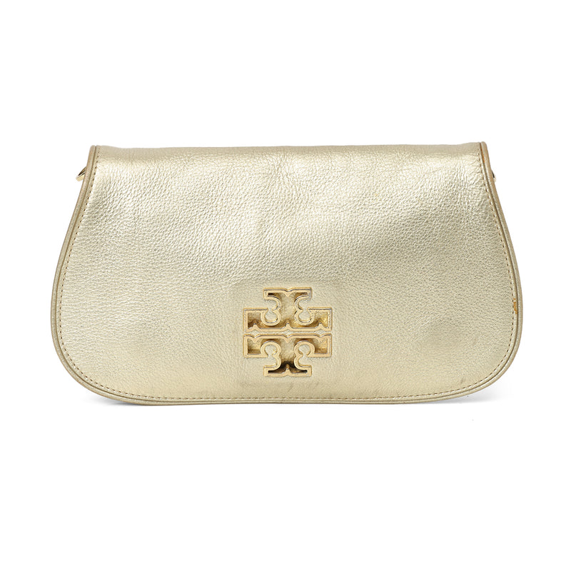 Pre-loved Tory Burch Gold Reva Clutch One size