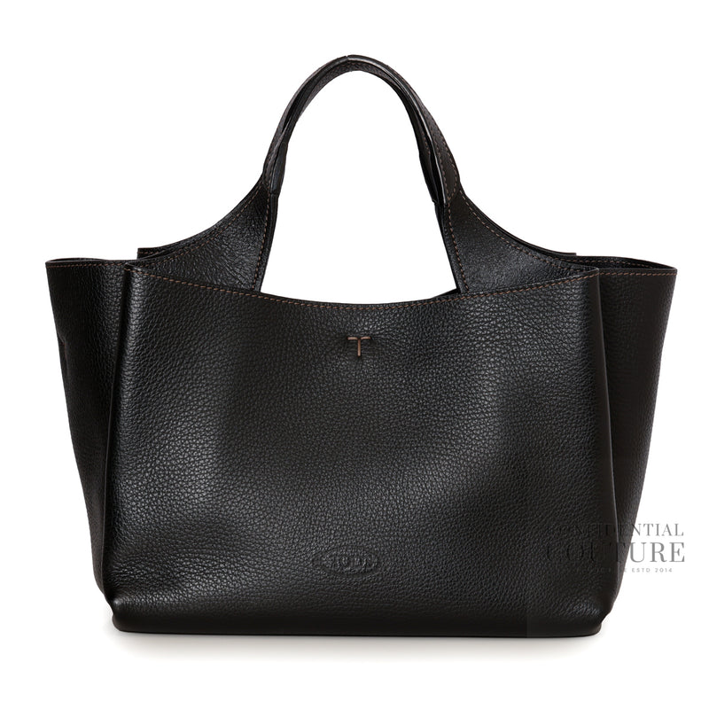Pre-loved Tods Women APA Black Medium Leather Tote Bag