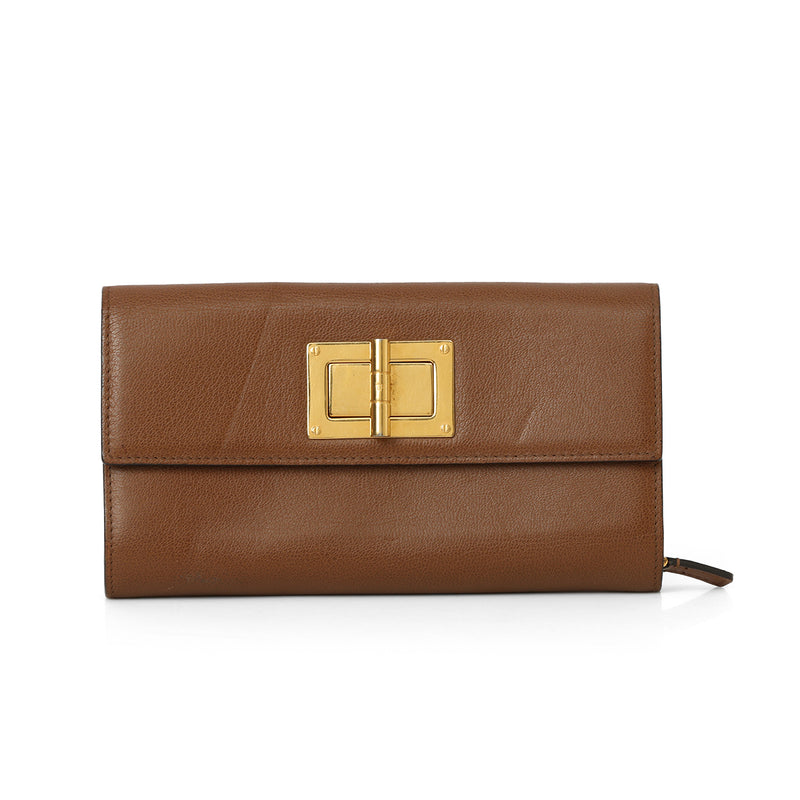 Tom Ford Brown Leather Turnlock Natalia Continental Wallet