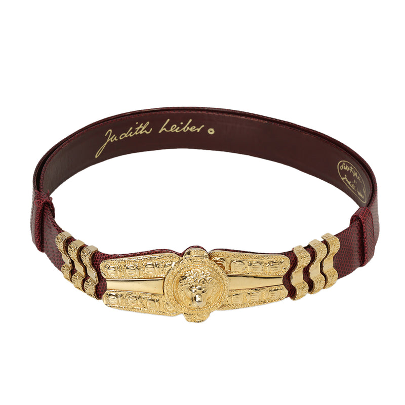 Judith Leiber Wine Lion Head Adjustable Belt- One Size
