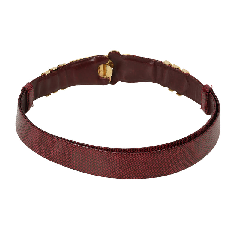 Pre-loved Judith Leiber Wine Lion Head Adjustable Belt- One Size