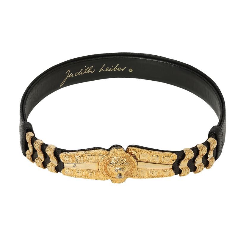 Judith Leiber Lion Head Adjustable Belt Black- One Size