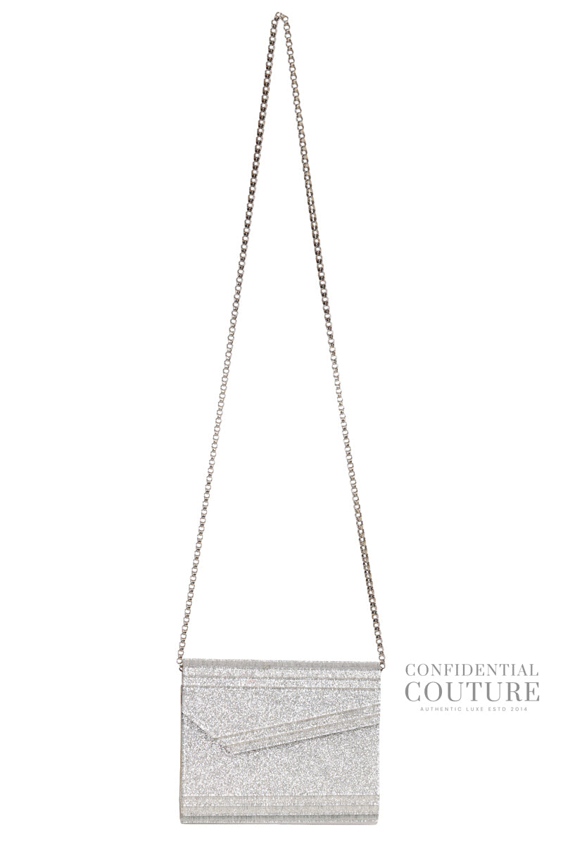 Pre-loved Jimmy Choo Fine Glitter Silver Candy Clutch With Chain Strap