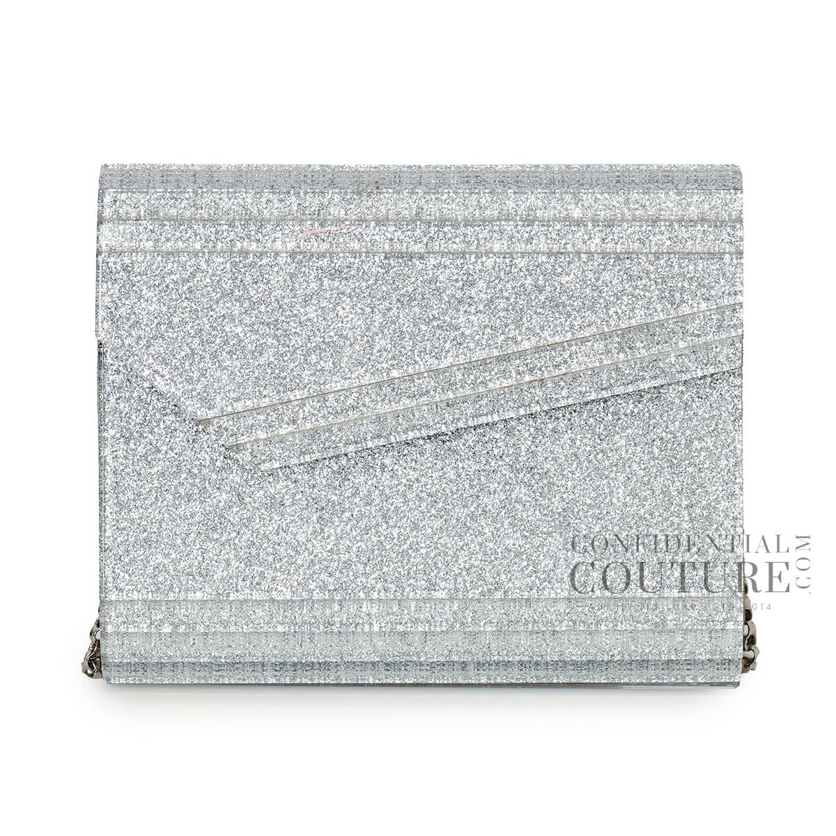 Fine Glitter Silver Candy Clutch With Chain Strap