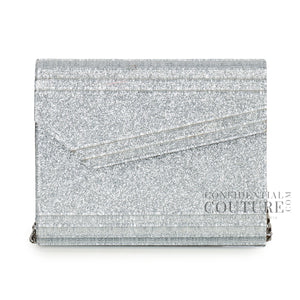 Fine Glitter Silver Candy Clutch With Chain Strap