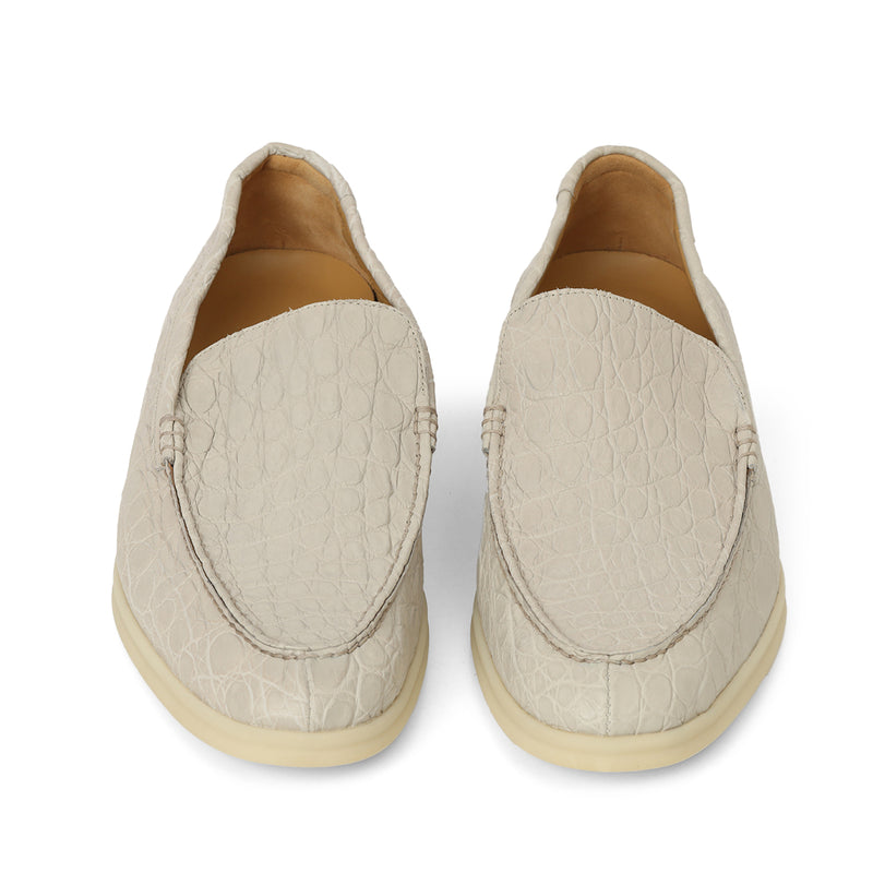 pre-loved Loro Piana Light Grey Summer Walk Loafers In Caiman Leather 42.5 EU