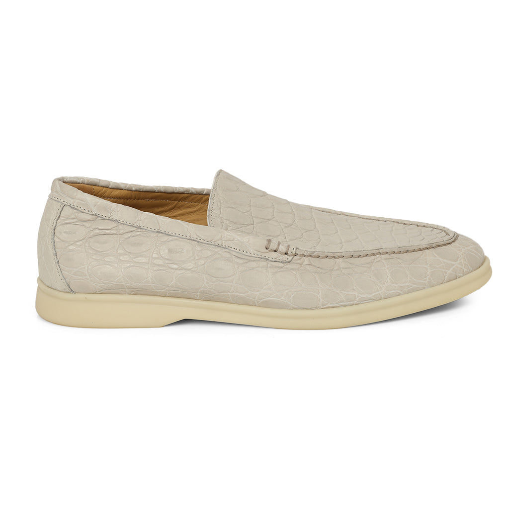 SHOP PRELOVED Loro Piana Light Grey Summer Walk Loafers in Caiman