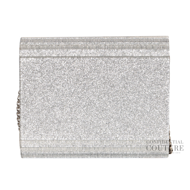 Jimmy choo fine glitter silver candy clutch with chain strap sale