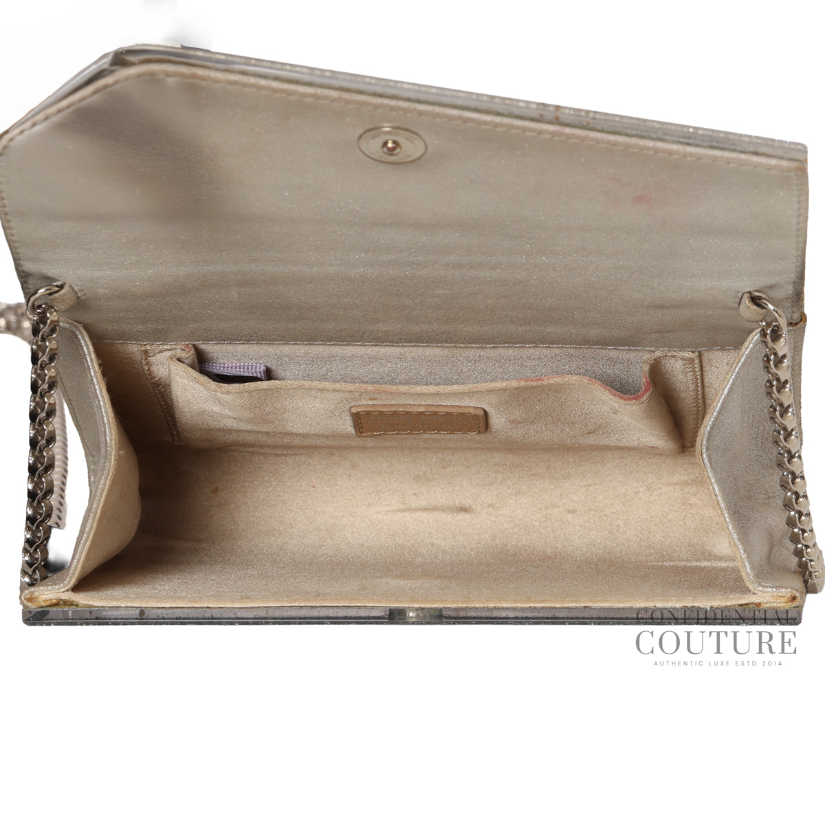 Fine Glitter Silver Candy Clutch With Chain Strap