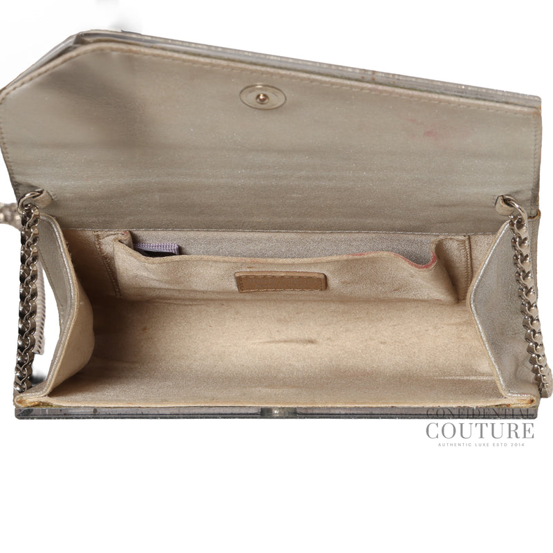 Women's Jimmy Choo Fine Glitter Silver Candy Clutch With Chain Strap