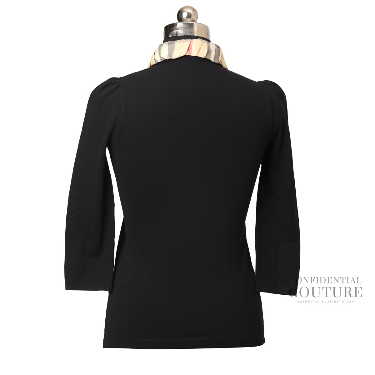 Brit Black Cotton Pique Contrast Collar Detail Long Sleeve T-Shirt | S
