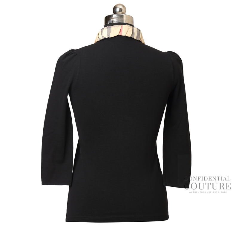 Burberry Brit Black Cotton Pique Contrast Collar Detail Long Sleeve T-Shirt | S