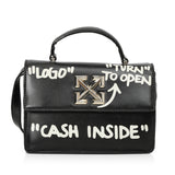 Black Leather Jitney Cash Inside Graffiti Top Handle Bag Small