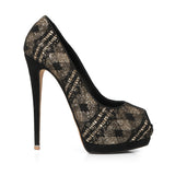 Coarse Glitter And Mesh Pumps Size: 39