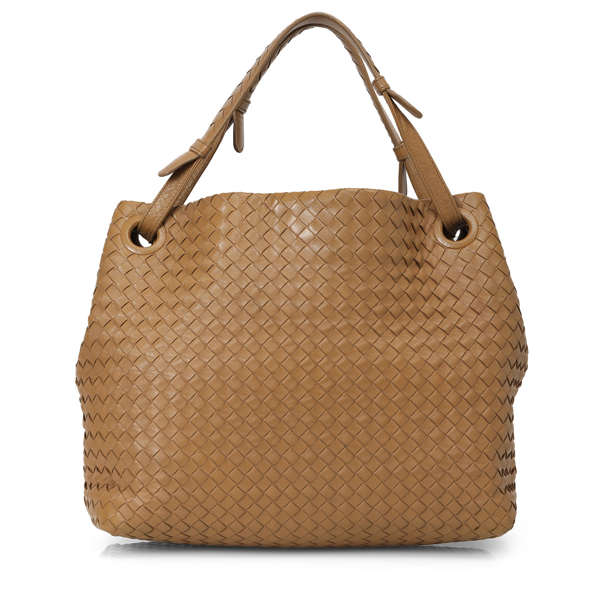 Camel Intrecciato Woven Nappa Leather Seamless Garda Tote Bag One Size