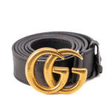 GG Logo Black Leather Belt Size: 42