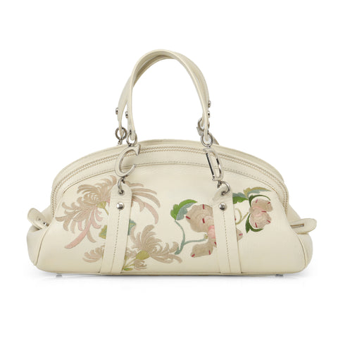 White Diorissimo Embroidered Flower Frame Satchel Bag One size