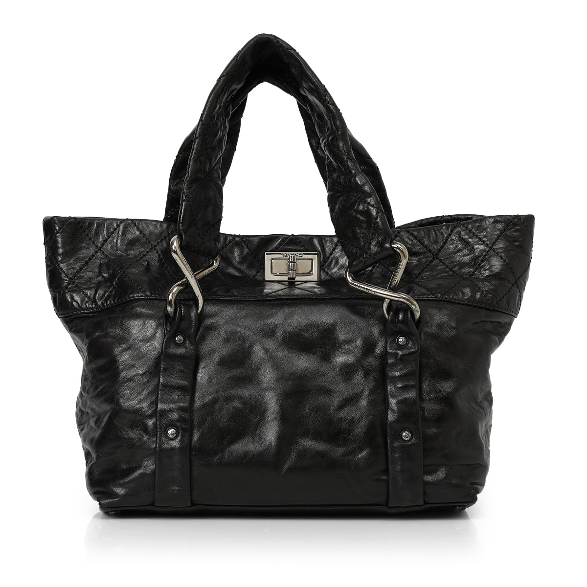 Black Quilted Lambskin 8 Knots Tote Bag Small