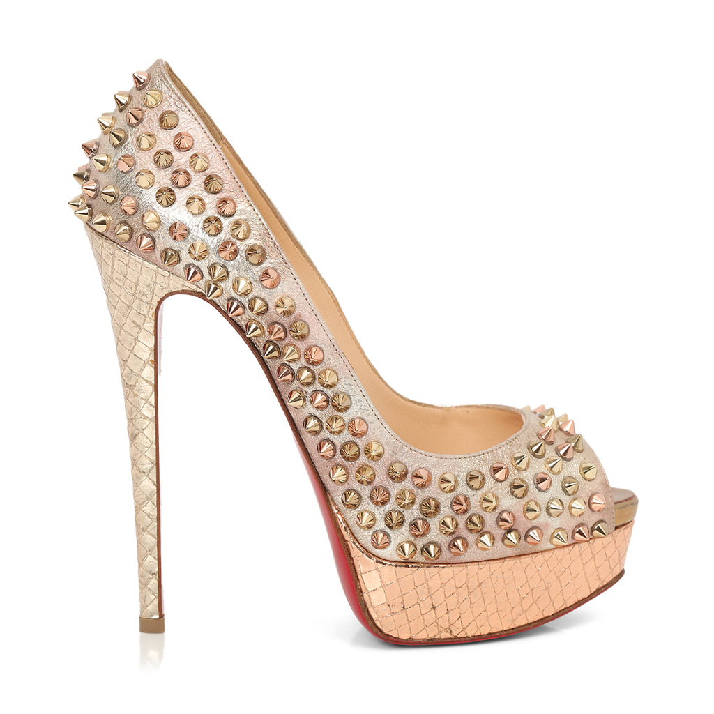 Christian Louboutin Metallic Gold Peep Toe Spike Platform Pumps