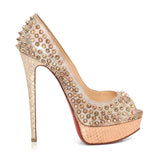 Metallic Gold Peep Toe Spike Platform Pumps 37.5