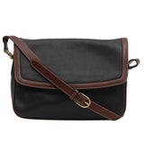 Black Leather Flap Shoulder Messenger Bag