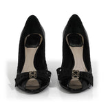 Black Patent Leather Bow Peep Toe Pumps/Size-38.5EUR