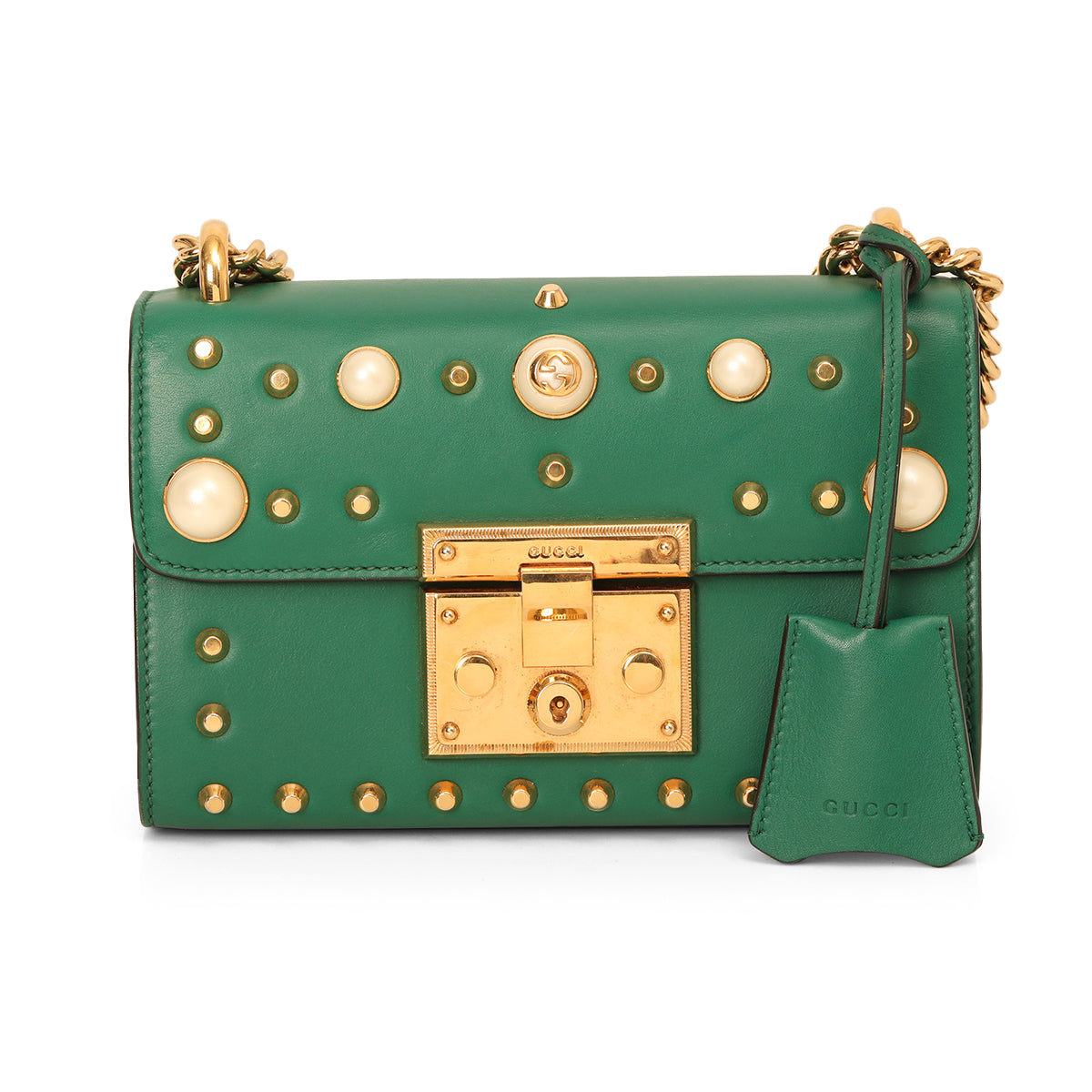 Green Leather Small Padlock Shoulder Bag