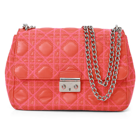 Orange/Pink Embroidery Stitch Cannage Leather Miss Dior Medium Flap Bag