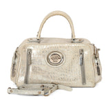 Silver Croc-Embossed Leather Satchel One Size