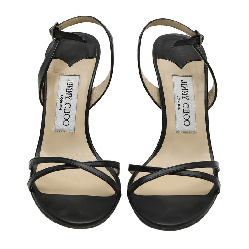 Black Jasmin Strappy Satin Sandals Formal Shoes/Size 35.5