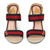 Multicolour Leather & Web Trim Block Heel Sandals - 39.5