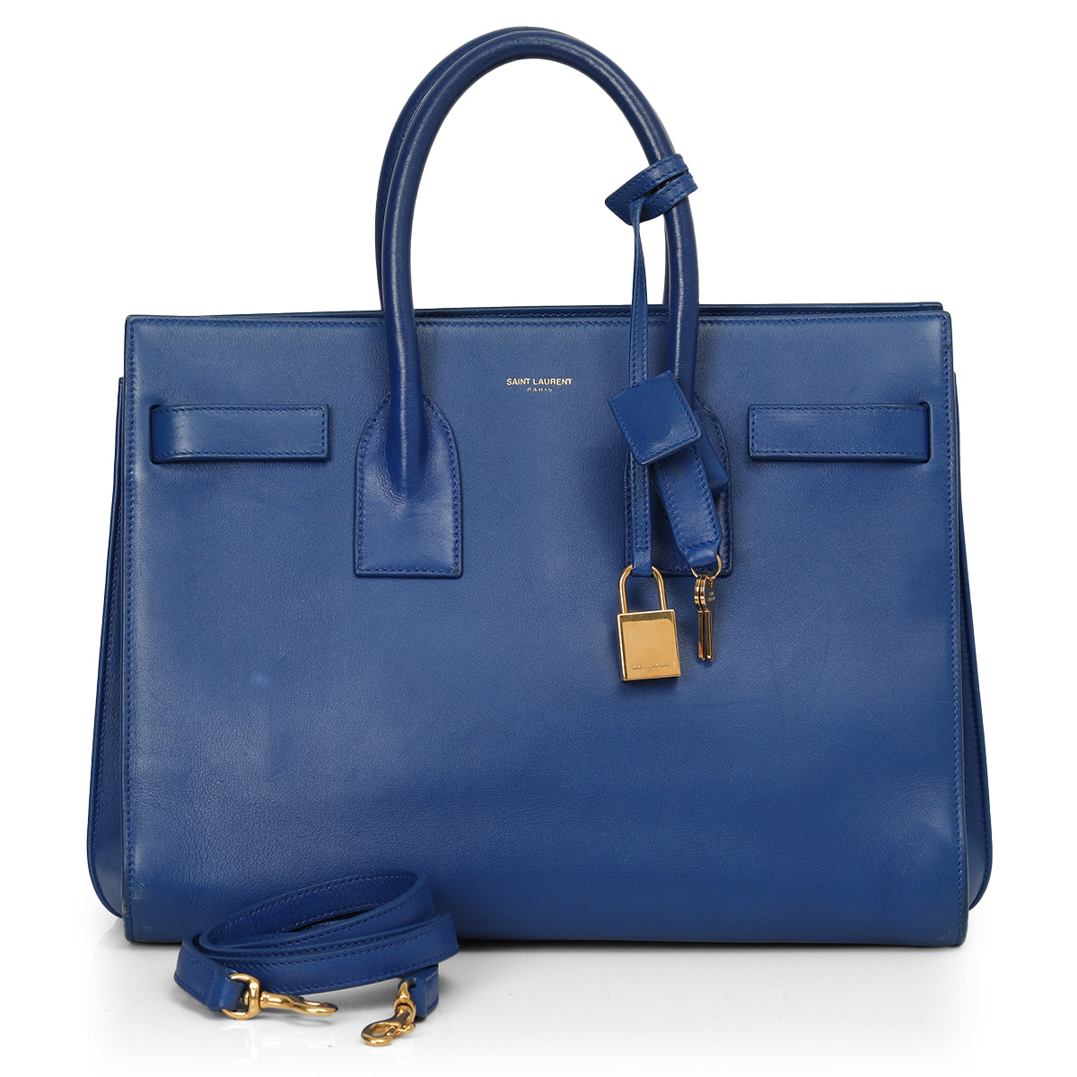 Yves Saint Laurent Blue Leather Classic Sac DE Jour Tote Medium