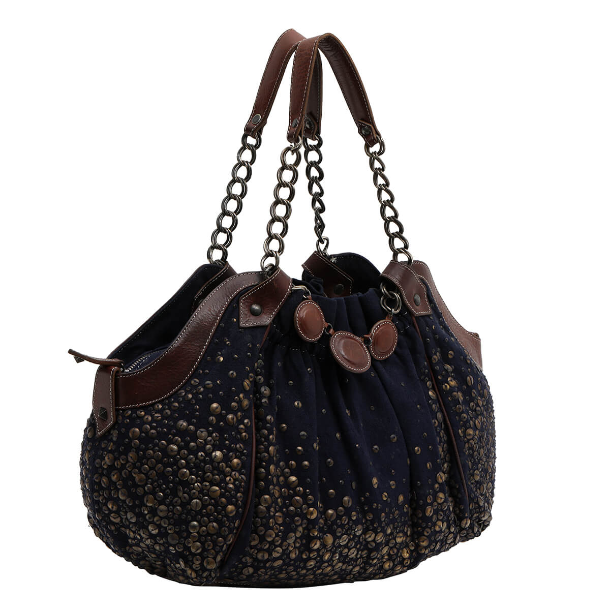 Studded Limited Edition Blue Fabric Shoulder Bag