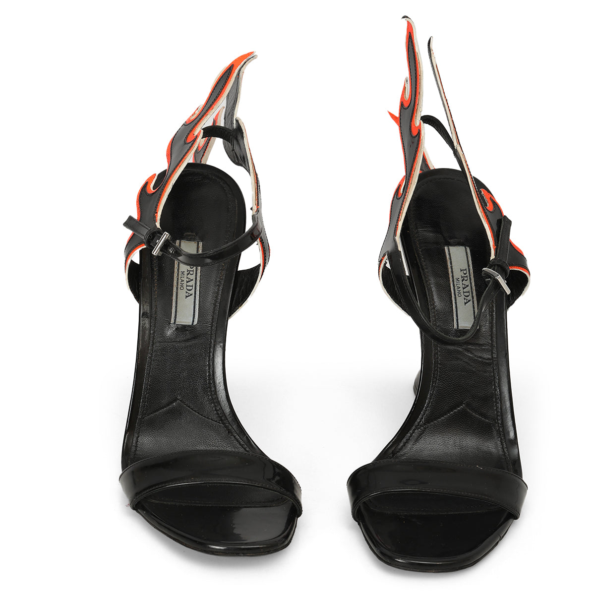 Black Patent Leather Flame Ankle strap Sandals Size: 38