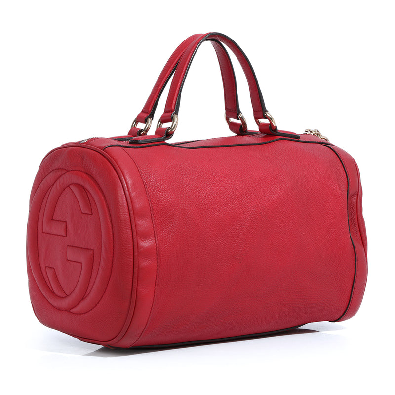 Red Pebbled Leather Soho Boston Bag