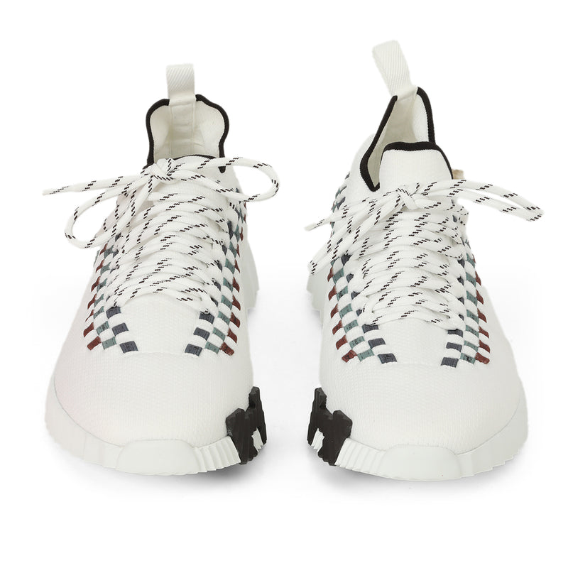 White Knit Fabric Flex Sneakers - 41.5