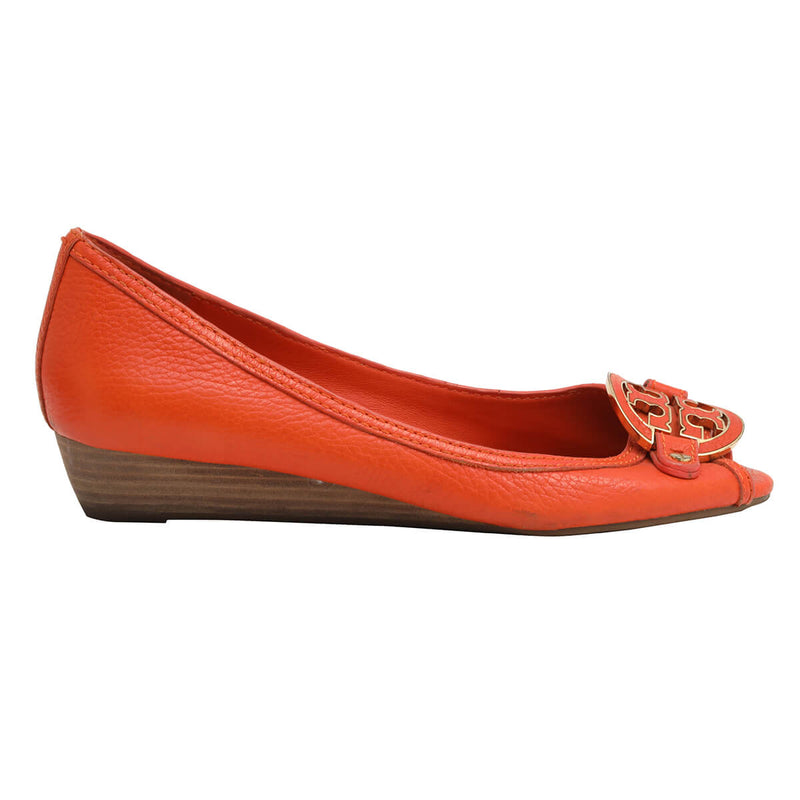 Orange Kitty Tumbled Leather EquestrianÂ Wedges/Size-8M