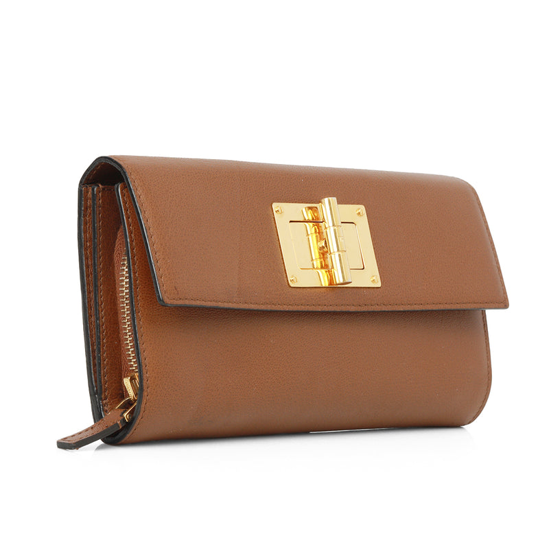 Brown Leather Turnlock Natalia Continental Wallet