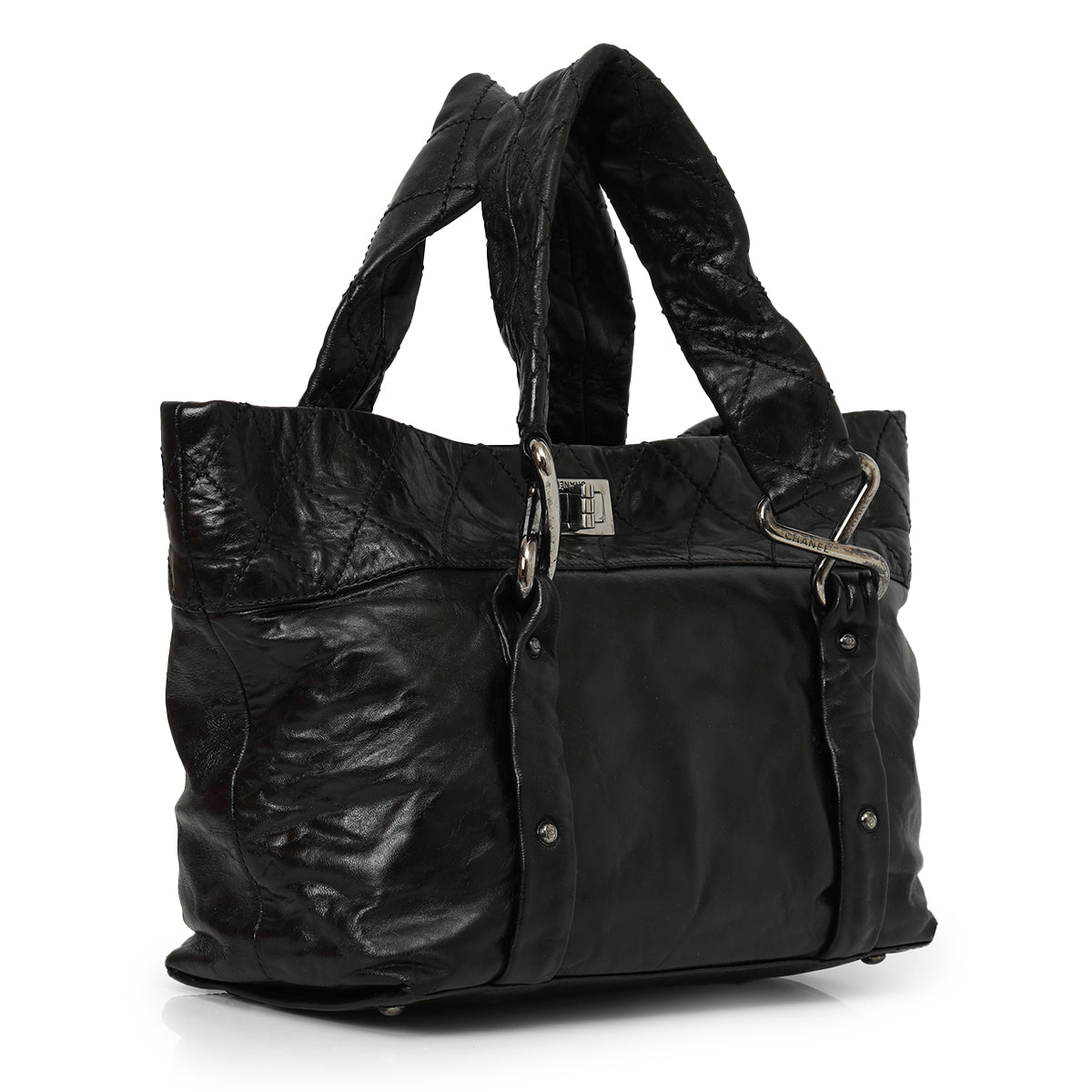 Black Quilted Lambskin 8 Knots Tote Bag Small