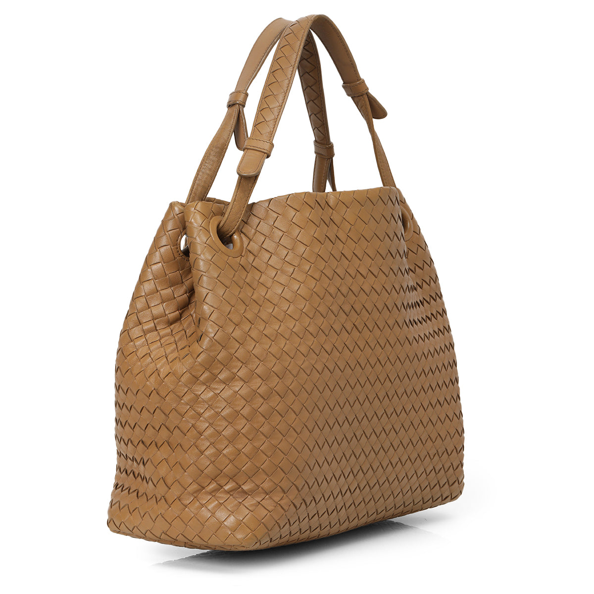 Camel Intrecciato Woven Nappa Leather Seamless Garda Tote Bag One Size