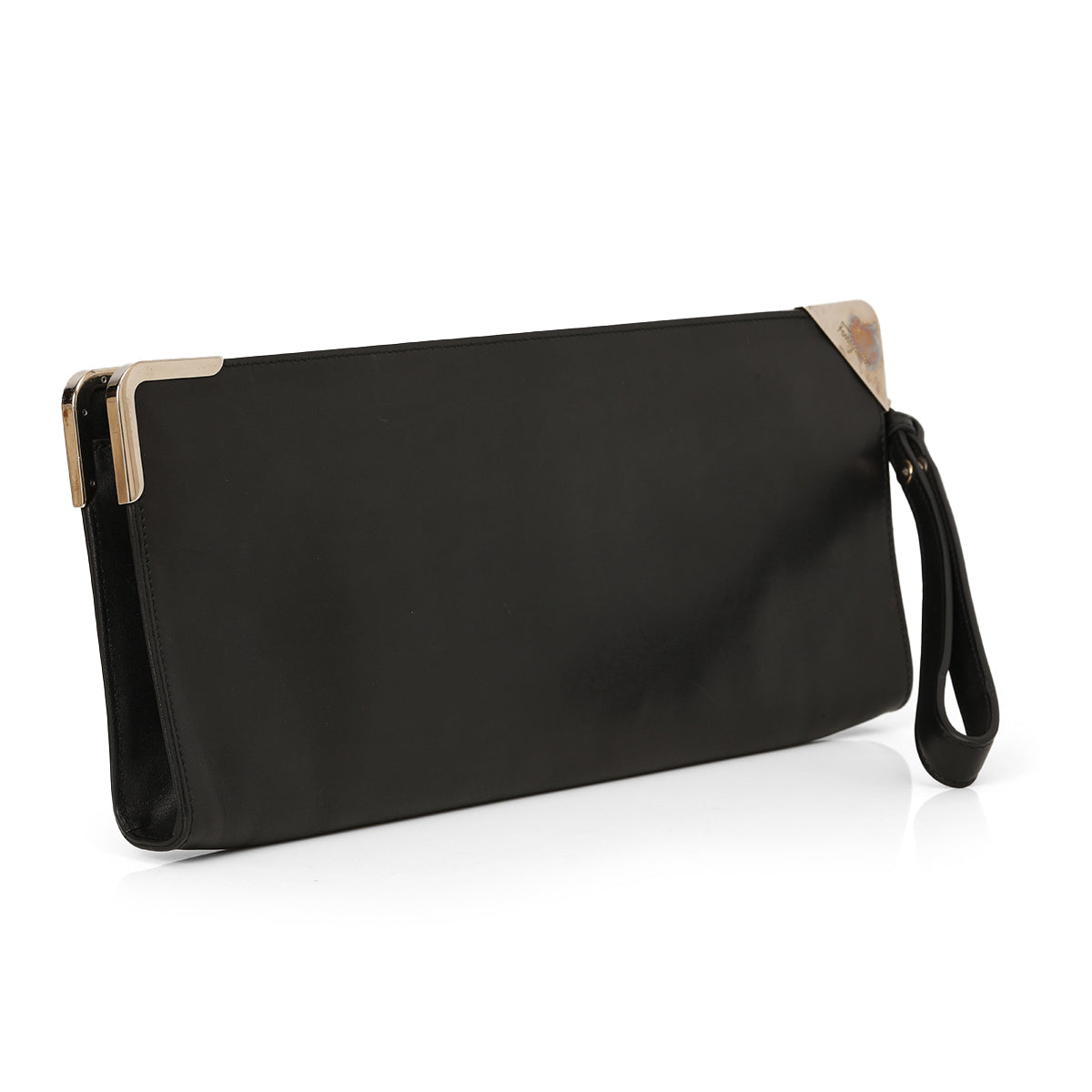 Black leather Wristlet Clutch One Size