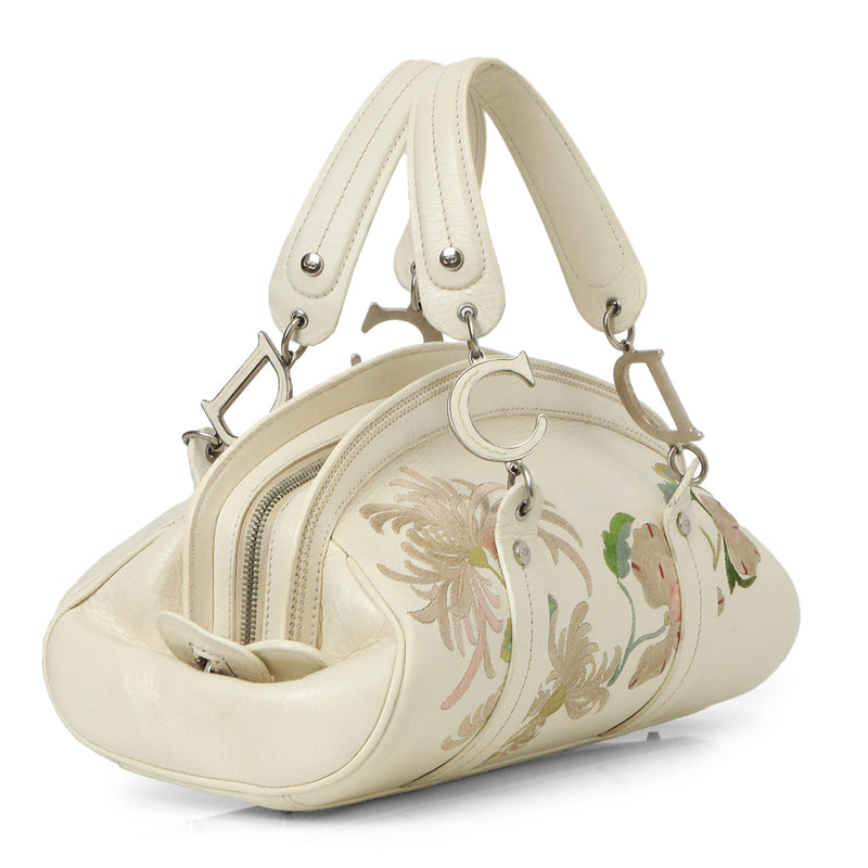White Diorissimo Embroidered Flower Frame Satchel Bag One size